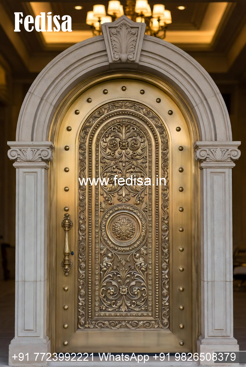 Designer Brass Stair Railing With Artistic Work Industrial Staircase Design