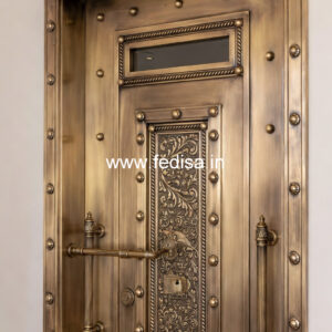 Decorative Brass Handrail With Artistic Detailing Etched Glass Railing Design