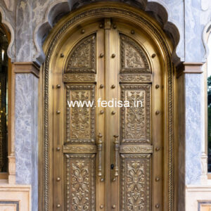 Elegant Brass Staircase Railing With Artistic Work Iron Safety Door Design