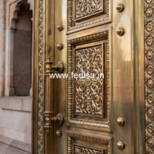 Luxury Brass Balcony Railing With Artistic Detailing Double Door Grill Design