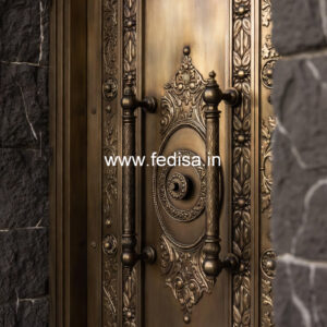 Elegant Brass Staircase Railing With Luxury Finish Sliding Grill For Main Door