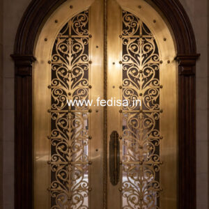 Traditional Brass Railing Design With Carving Work Double Door Grill Gate Design