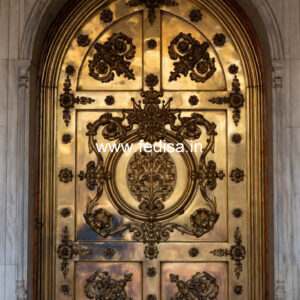 Modern Brass Staircase Railing With Glass Inserts Curved Window Grill Design