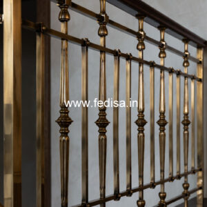 Elegant Brass Balcony Railing With Artistic Patterns Round Stairs Design For Home
