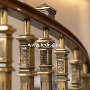 Modern Brass Staircase Railing With Glass Inserts Exterior Front Stairs Designs