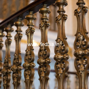 Designer Brass Stair Railing With Artistic Work Industrial Staircase Design