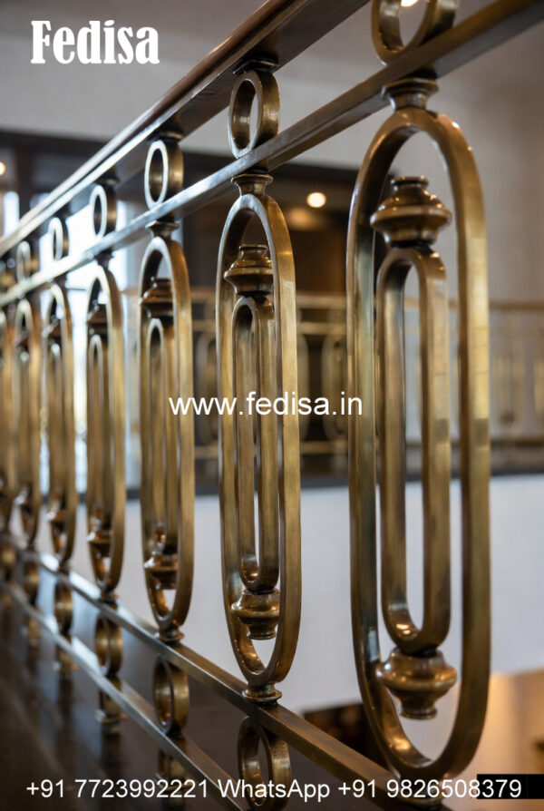 Designer Brass Railing Design With Artistic Finish Double Stairs Design ...