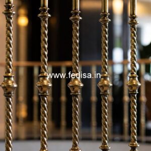 Luxury Brass Balcony Railing With Artistic Detailing Modern Wooden Stairs Design Indoor