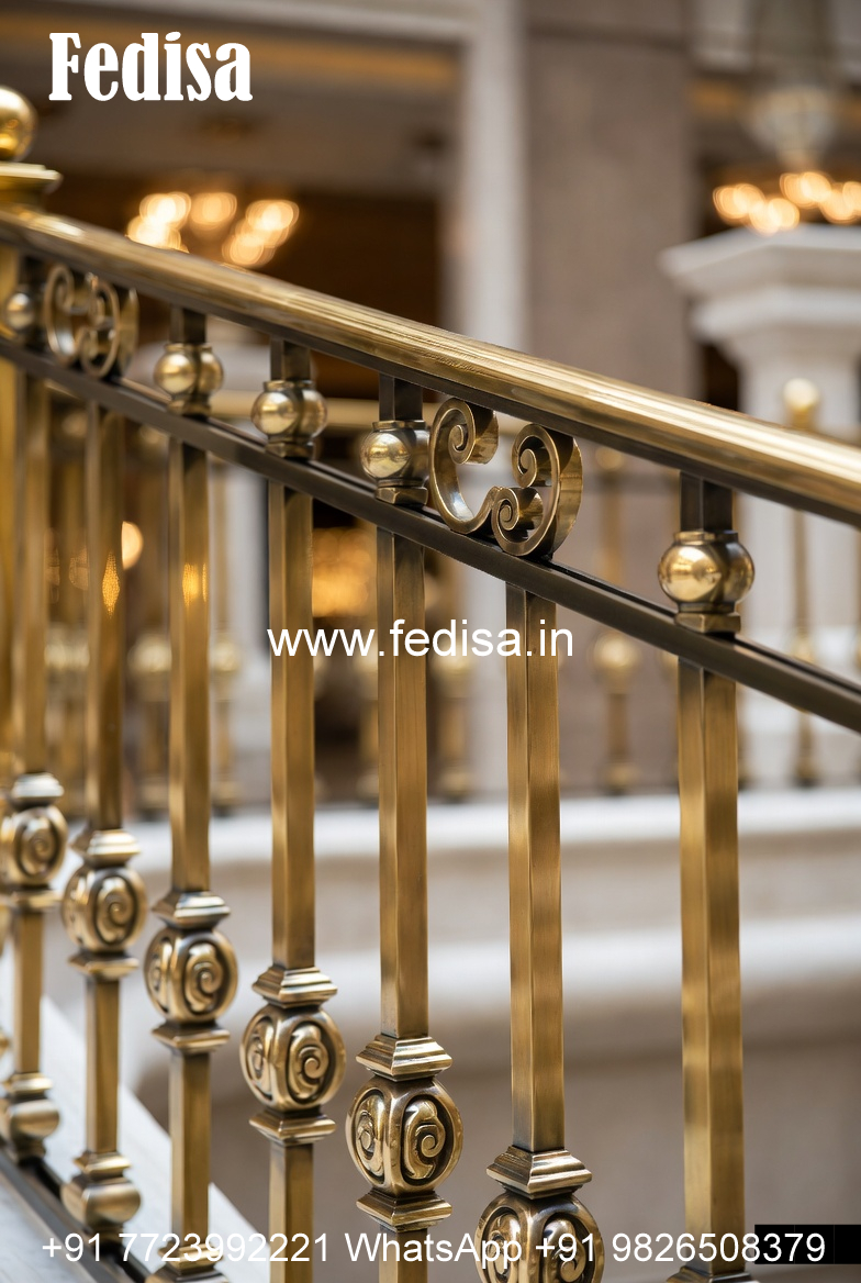 Brass Balcony Railing With Artistic Work Simple Stairs Design For Small House