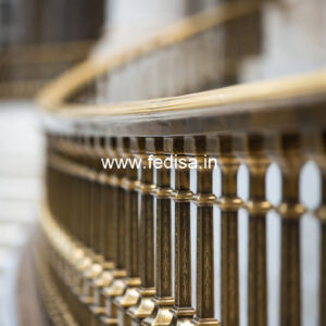 Elegant Brass Balcony Railing With Artistic Patterns Granite Ladder Design