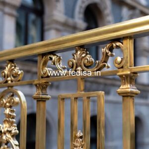 Modern Brass Balcony Railing With Sleek Finish Double Story Stairs Design