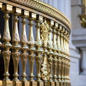 Elegant Brass Railing Design With Artistic Finish Alternating Stairs Design