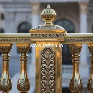 Elegant Brass Balcony Railing With Classic Design Round Stairs Inside House