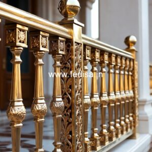 Decorative Brass Handrail Design For Interiors Stairs With Landing Design