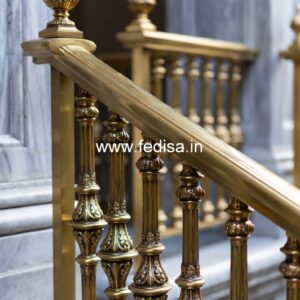 Luxury Brass Balcony Railing With Classic Style Floating Concrete Steps Designs