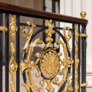 Stylish Brass Balcony Railing With Designer Look Stairs In Living Room Layout
