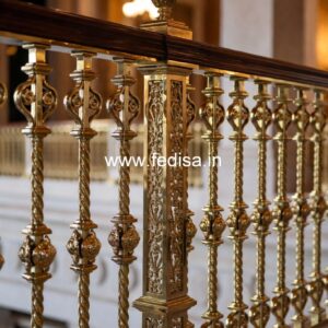 Stylish Brass Stair Railing With Artistic Touch Grill Design For Staircase Window