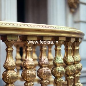 Elegant Brass Balcony Railing With Designer Style Steps Side Glass Design
