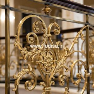 Designer Brass Staircase Railing With Classic Appeal Glass Color Etching Designs For Staircase