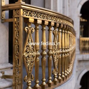 Traditional Brass Railing Design With Carving Work Staircase Landing Window Design