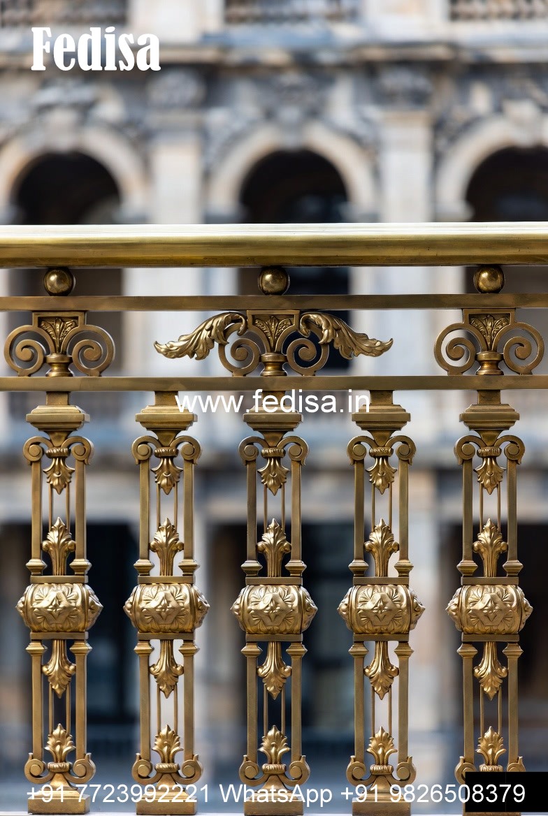 Brass Balcony Railing With Artistic Work Outdoor Iron Staircase Design