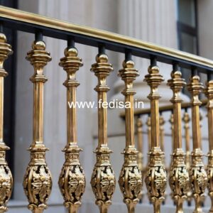 Designer Brass Staircase Railing With Custom Patterns Outside Home Stairs Design