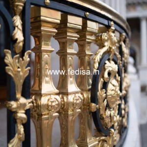 Elegant Brass Staircase Railing With Artistic Work Arch Stairs Design