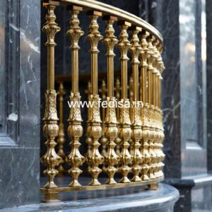 Modern Brass Railing Design With Decorative Patterns Window Design In Staircase