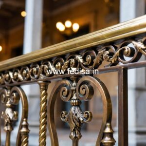 Luxury Brass Railing With Intricate Detailing Staircase With Stringer Beam