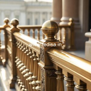 Decorative Brass Handrail With Artistic Detailing Half Staircase Design