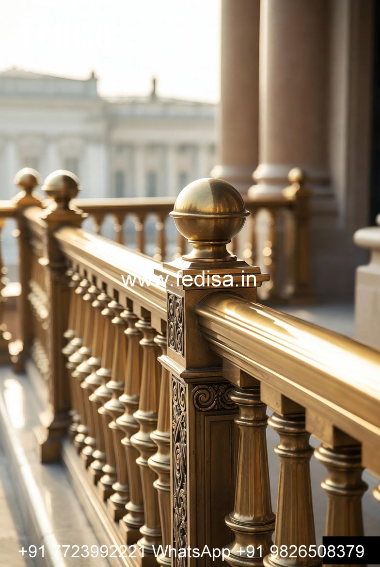 Decorative Brass Handrail With Artistic Detailing Half Staircase Design