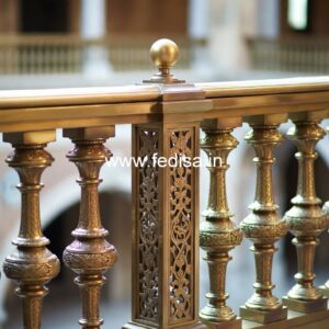 Premium Brass Balcony Railing With Fine Finish Wood Design For Staircase