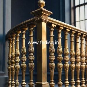 Decorative Brass Balcony Railing With Artistic Work Stairs Side Tiles Design