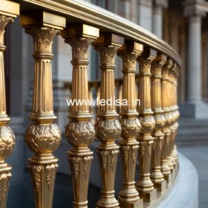 Premium Brass Balcony Railing With Elegant Look Stringer Beam Staircase Design