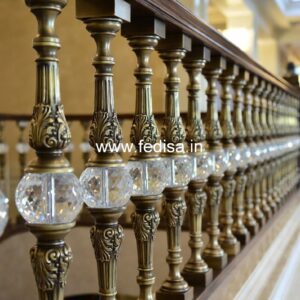 Brass Balcony Railing With Decorative Pattern Glass Handrail Design