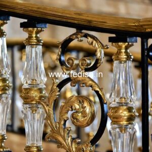 Brass Stair Railing Design For Premium Villas Balcony Mirror Design