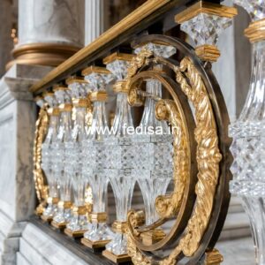 Luxury Brass Balcony Railing With Artistic Detailing Toughened Glass Design For Balcony