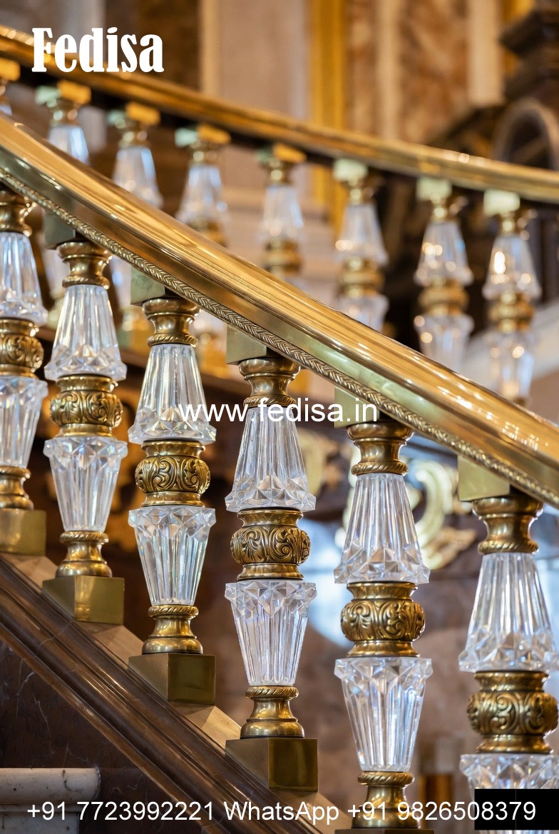 Stylish Brass Staircase Railing With Decorative Elements Railing Front Design