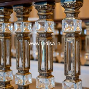 Elegant Brass Staircase Design With Decorative Finish Roof Iron Railing Design