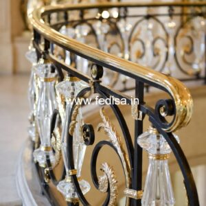 Stylish Brass Staircase Railing For Luxury Villas Steel With Glass Railing Design