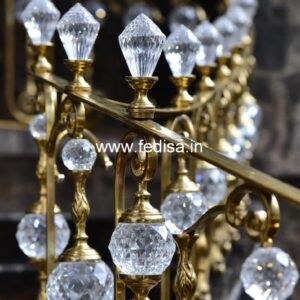 Elegant Brass Balcony Railing With Artistic Patterns Wooden And Glass Railing Design For Stairs