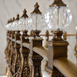 Elegant Brass Staircase Railing With Artistic Work Corridor Railing Design