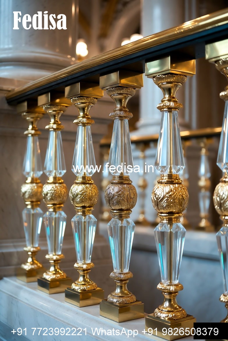 Stylish Brass Staircase Railing For Luxury Villas Iron Roof Grill Design