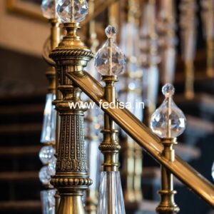 Decorative Brass Balcony Railing With Artistic Work Modern Wooden Handrail Design