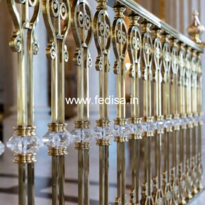 Luxury Brass Stair Railing For Royal Homes Staircase Glass Etching