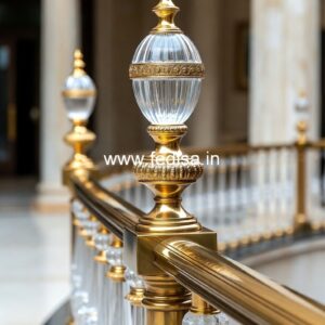 Brass Staircase Railing Design With Glass Panels Inline Design Handrail