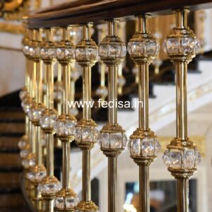 Designer Brass Staircase Railing With Custom Patterns Home Front Steel Grill Design
