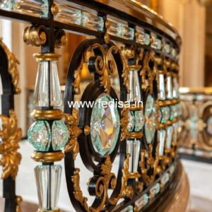 Designer Brass Stair Railing With Artistic Work Modern Grill Design