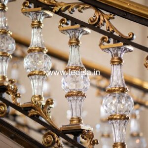 Modern Brass Staircase Railing With Unique Style Box Window Grill Design