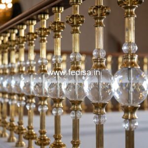 Designer Brass Staircase Railing With Classic Appeal Grills For Sliding Window